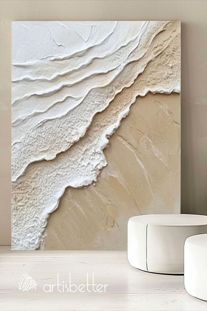 Tranquil Minimalist Ocean Waves - Elegant Beach-Inspired Oil Painting for Home Decor