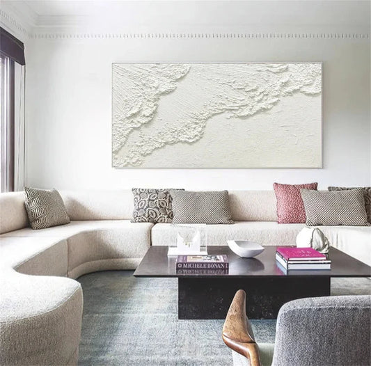 Abstract Textured White Canvas Art for Modern Home Décor