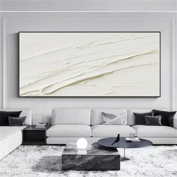 Textured Minimalist White Abstract Oil Painting for Modern Home Decor