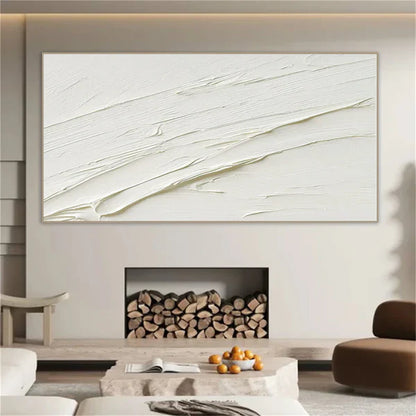 Textured Minimalist White Abstract Oil Painting for Modern Home Decor