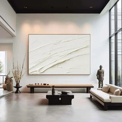 Textured Minimalist White Abstract Oil Painting for Modern Home Decor