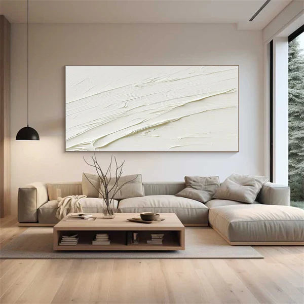 Textured Minimalist White Abstract Oil Painting for Modern Home Decor