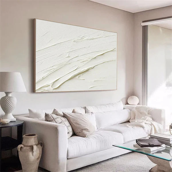 Textured Minimalist White Abstract Oil Painting for Modern Home Decor