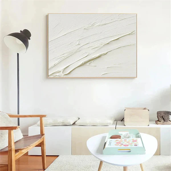 Textured Minimalist White Abstract Oil Painting for Modern Home Decor