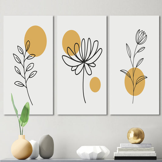Mid-Century Modern Flower Art Set - Minimalist Retro Floral Wall Decor