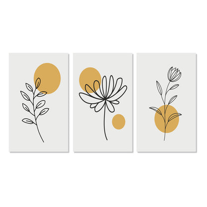 Mid-Century Modern Flower Art Set - Minimalist Retro Floral Wall Decor