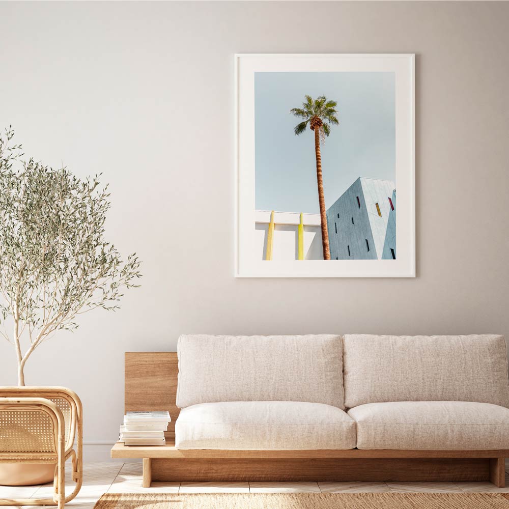 Tropical Palm Tree Oil Painting with Modern Architectural Background