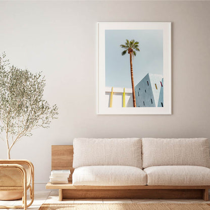 Tropical Palm Tree Oil Painting with Modern Architectural Background