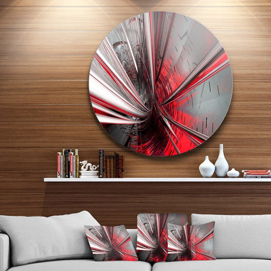 Dynamic Abstract Art: Modern Circular Oil Painting in Red and Silver
