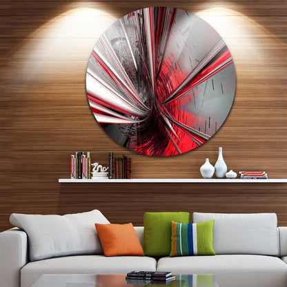 Dynamic Abstract Art: Modern Circular Oil Painting in Red and Silver