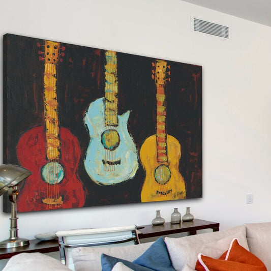 Colorful Guitar Trio Oil Painting for Modern Home Decor