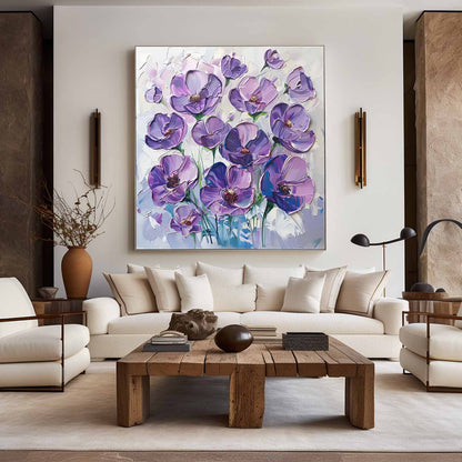 Vibrant Purple Flower Oil Painting - Modern Abstract Floral Art