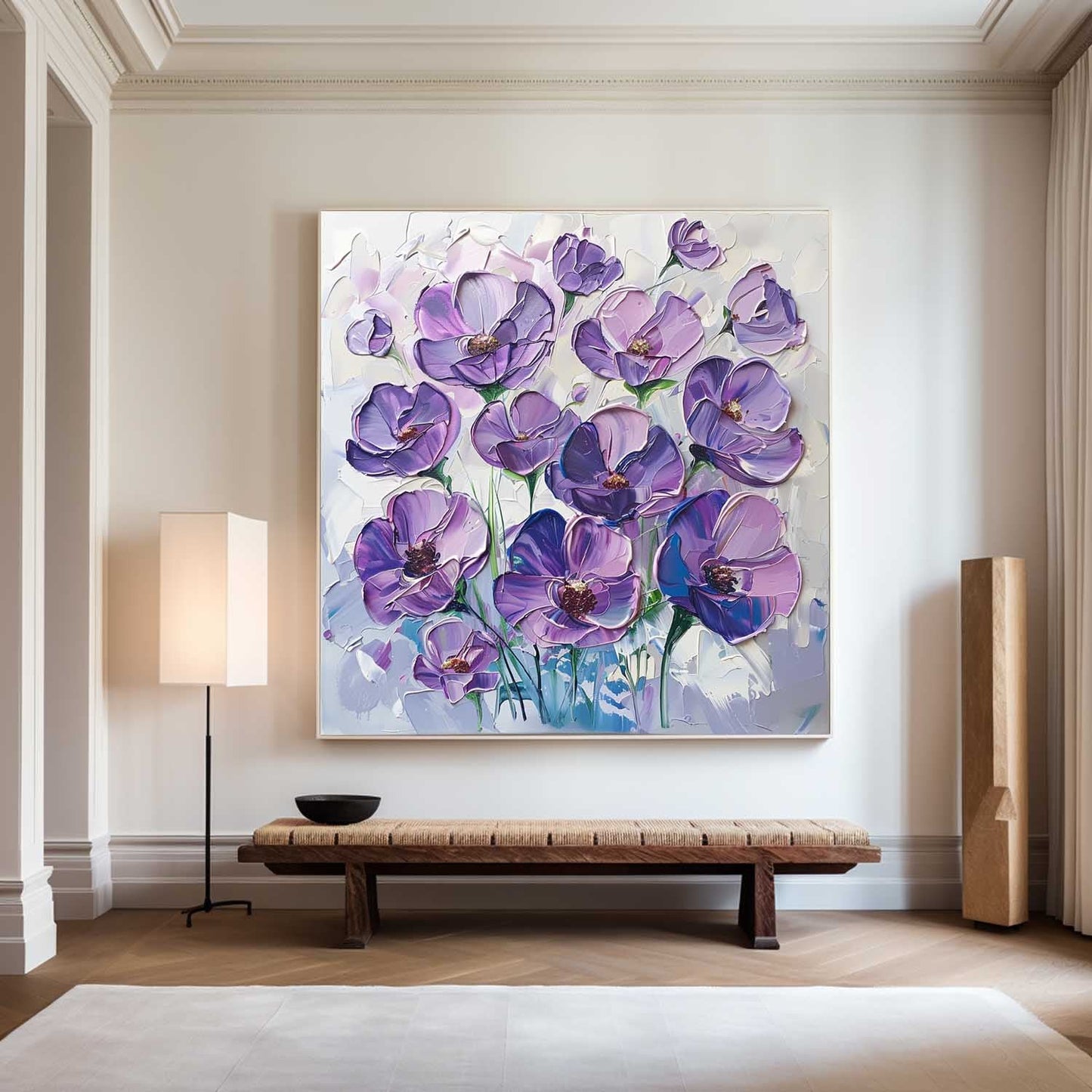 Vibrant Purple Flower Oil Painting - Modern Abstract Floral Art