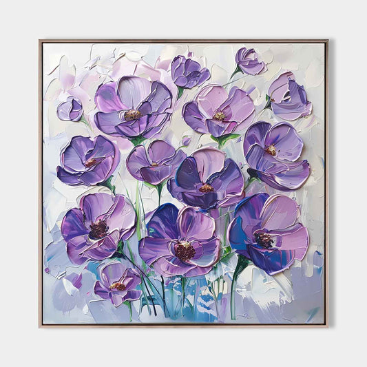 Vibrant Purple Flower Oil Painting - Modern Abstract Floral Art