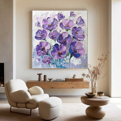 Vibrant Purple Flower Oil Painting - Modern Abstract Floral Art
