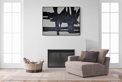Dynamic Black and White Abstract Oil Painting for Modern Home Decor