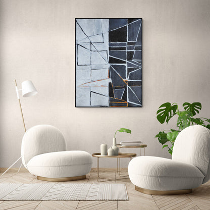 Abstract Cubist Oil Painting with Geometric Shapes and Monochrome Palette