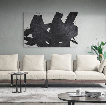 Bold Abstract Oil Painting in Black and White for Modern Decor