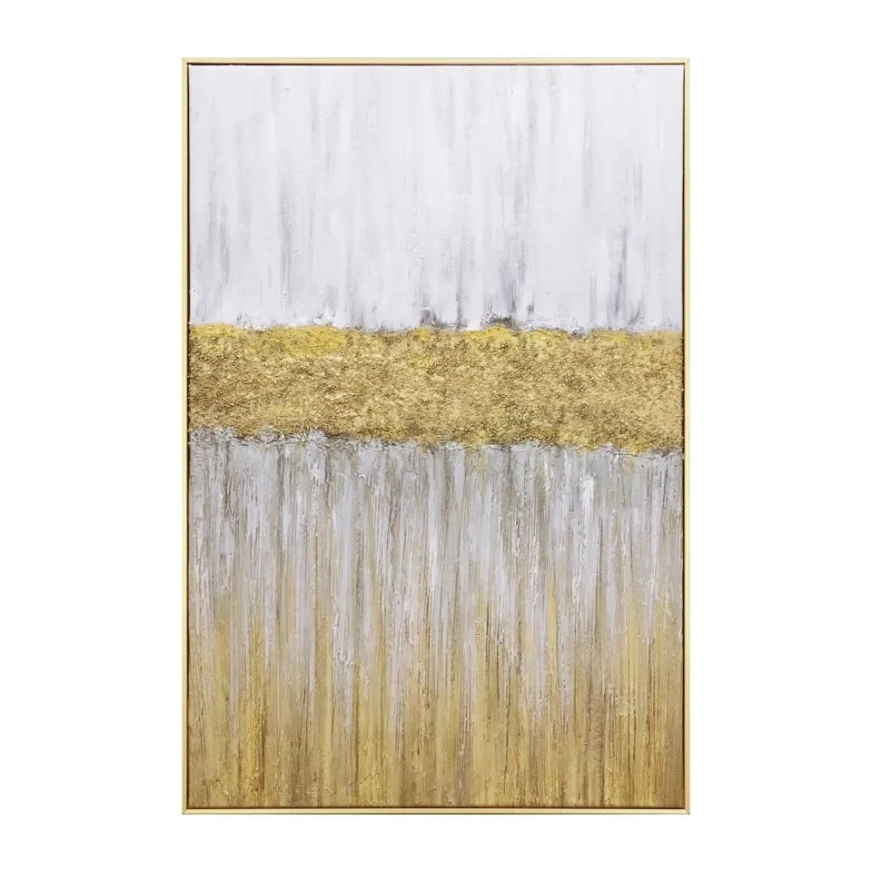 Abstract Gold and White Oil Painting for Elegant Home Decor