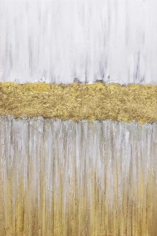 Abstract Gold and White Oil Painting for Elegant Home Decor