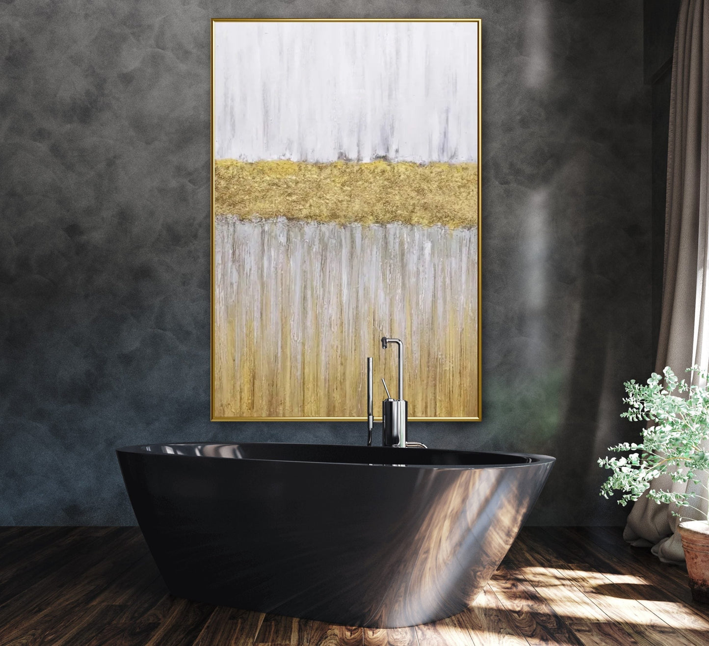 Abstract Gold and White Oil Painting for Elegant Home Decor