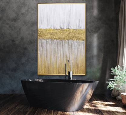 Abstract Gold and White Oil Painting for Elegant Home Decor