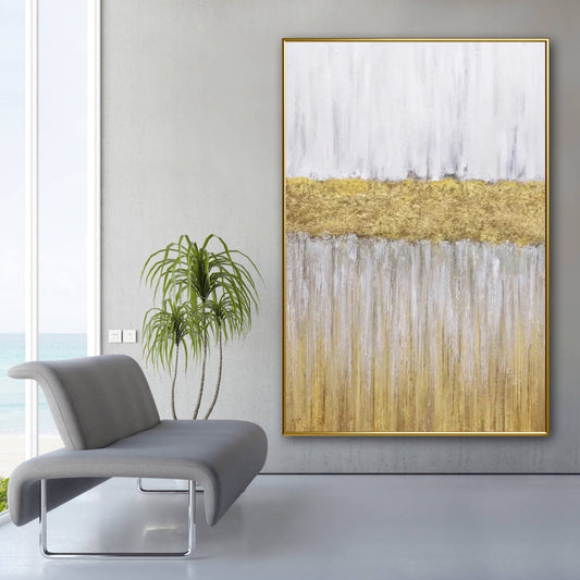 Abstract Gold and White Oil Painting for Elegant Home Decor