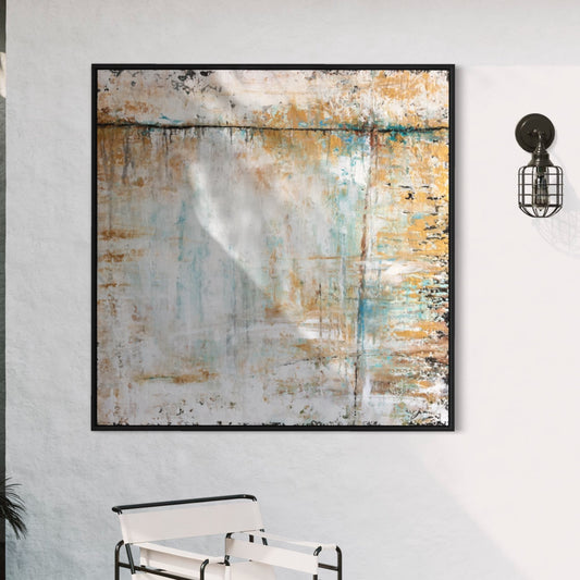 Abstract Serenity: Modern Oil Painting with Blue and Gold Tones for Home Decor