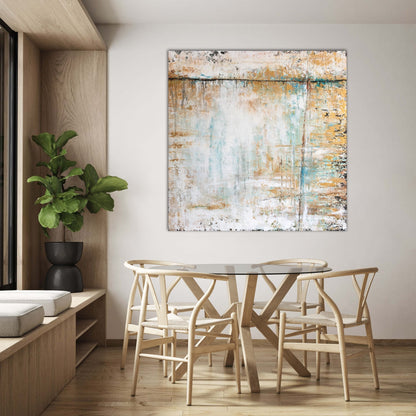 Abstract Serenity: Modern Oil Painting with Blue and Gold Tones for Home Decor