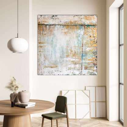 Abstract Serenity: Modern Oil Painting with Blue and Gold Tones for Home Decor