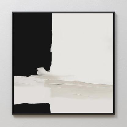 Black and White Abstract Oil Painting - Modern Monochrome Wall Art for Home Decor