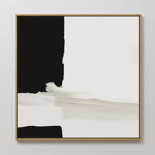 Black and White Abstract Oil Painting - Modern Monochrome Wall Art for Home Decor