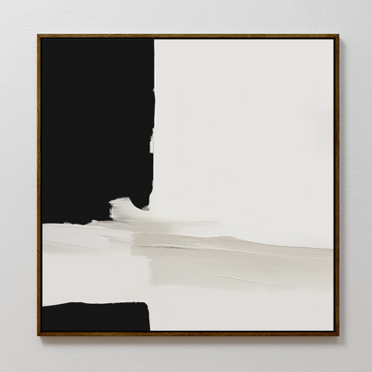 Black and White Abstract Oil Painting - Modern Monochrome Wall Art for Home Decor