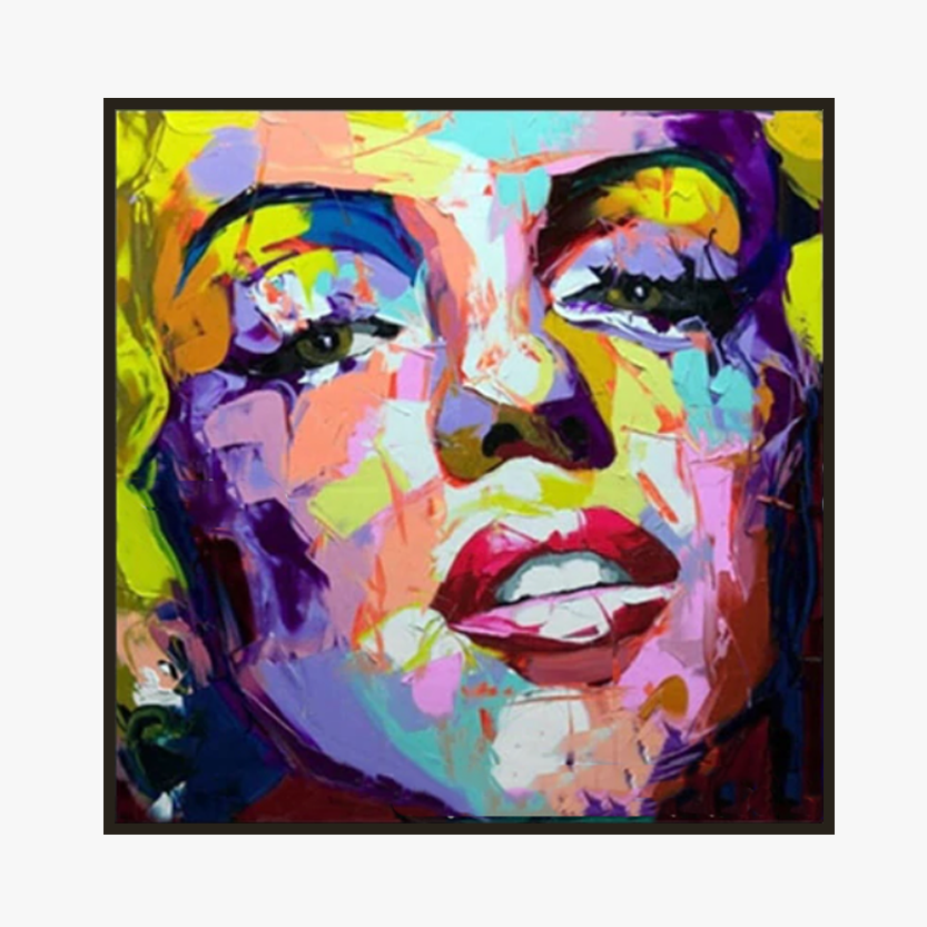 Vibrant Abstract Portrait of Iconic Starlet in Oil - Bold Colorful Artwork for Home Decor