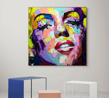 Vibrant Abstract Portrait of Iconic Starlet in Oil - Bold Colorful Artwork for Home Decor