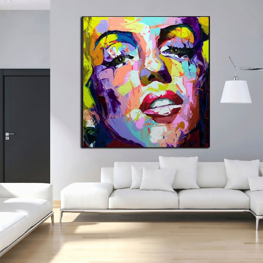 Vibrant Abstract Portrait of Iconic Starlet in Oil - Bold Colorful Artwork for Home Decor