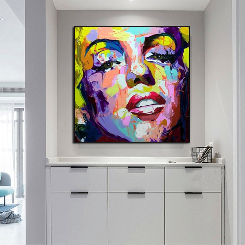 Vibrant Abstract Portrait of Iconic Starlet in Oil - Bold Colorful Artwork for Home Decor