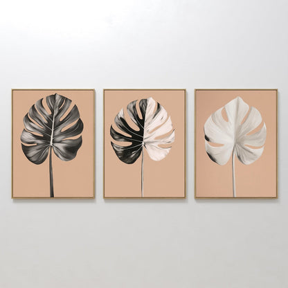 Monstera Leaf Triptych: Elegant Oil Paintings for Modern Home Decor