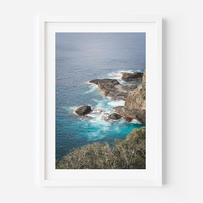 Coastal Serenity: Tranquil Ocean Waves and Rocky Shoreline Oil Painting
