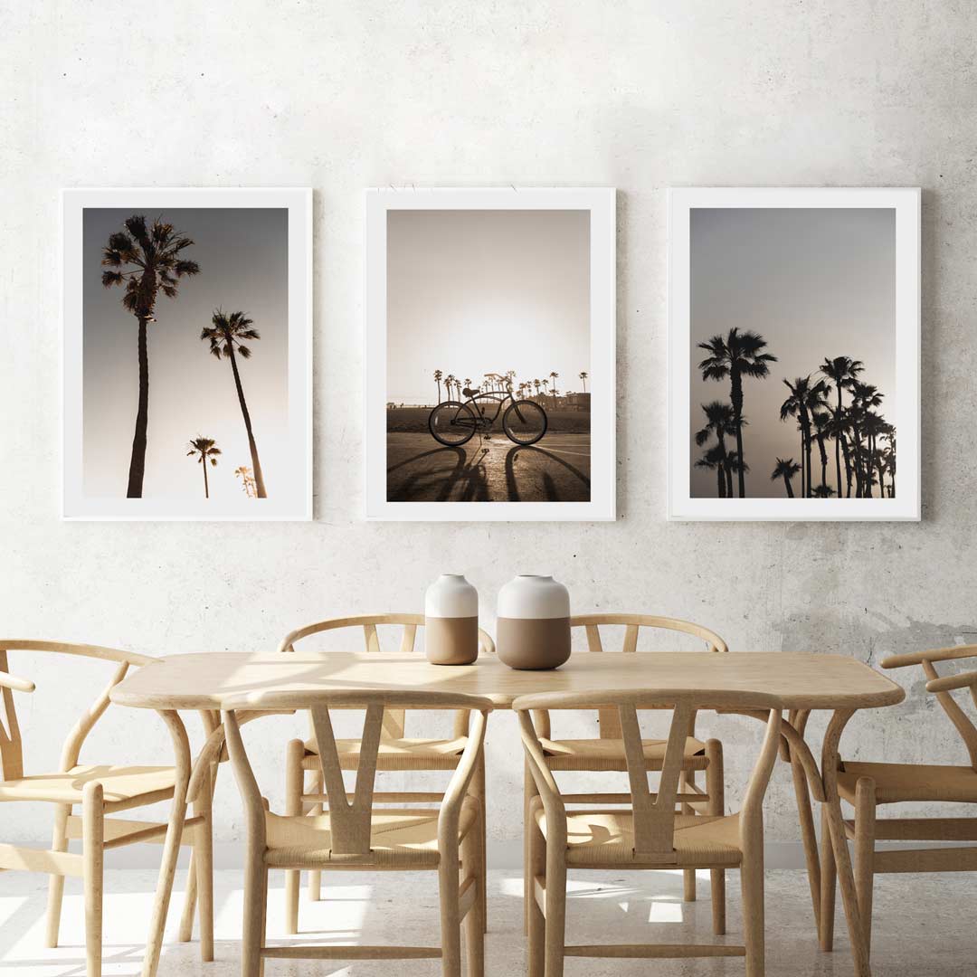 Sunset Palm Trees and Bicycle Wall Art for Coastal Home Decor