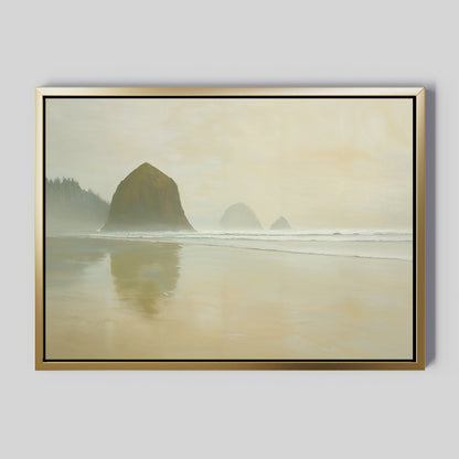 Serene Morning at Cannon Beach Coastal Oil Painting for Home Decor
