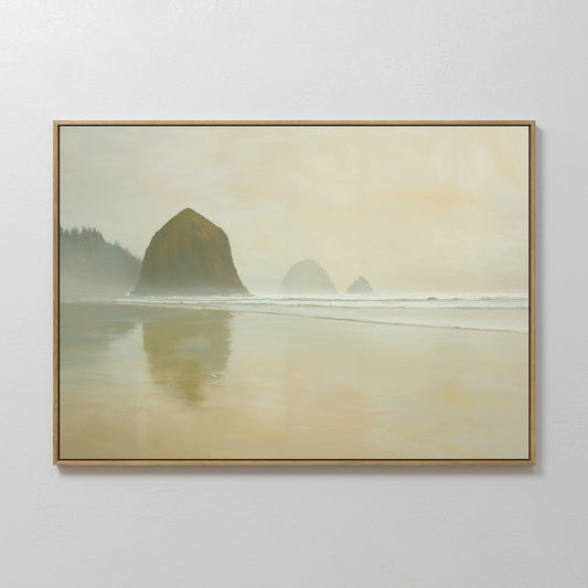 Serene Morning at Cannon Beach Coastal Oil Painting for Home Decor