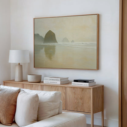 Serene Morning at Cannon Beach Coastal Oil Painting for Home Decor