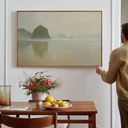 Serene Morning at Cannon Beach Coastal Oil Painting for Home Decor