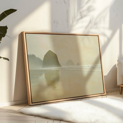 Serene Morning at Cannon Beach Coastal Oil Painting for Home Decor