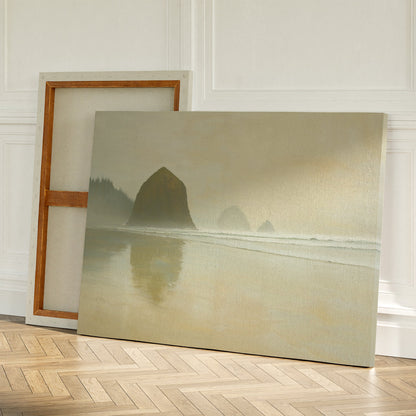 Serene Morning at Cannon Beach Coastal Oil Painting for Home Decor
