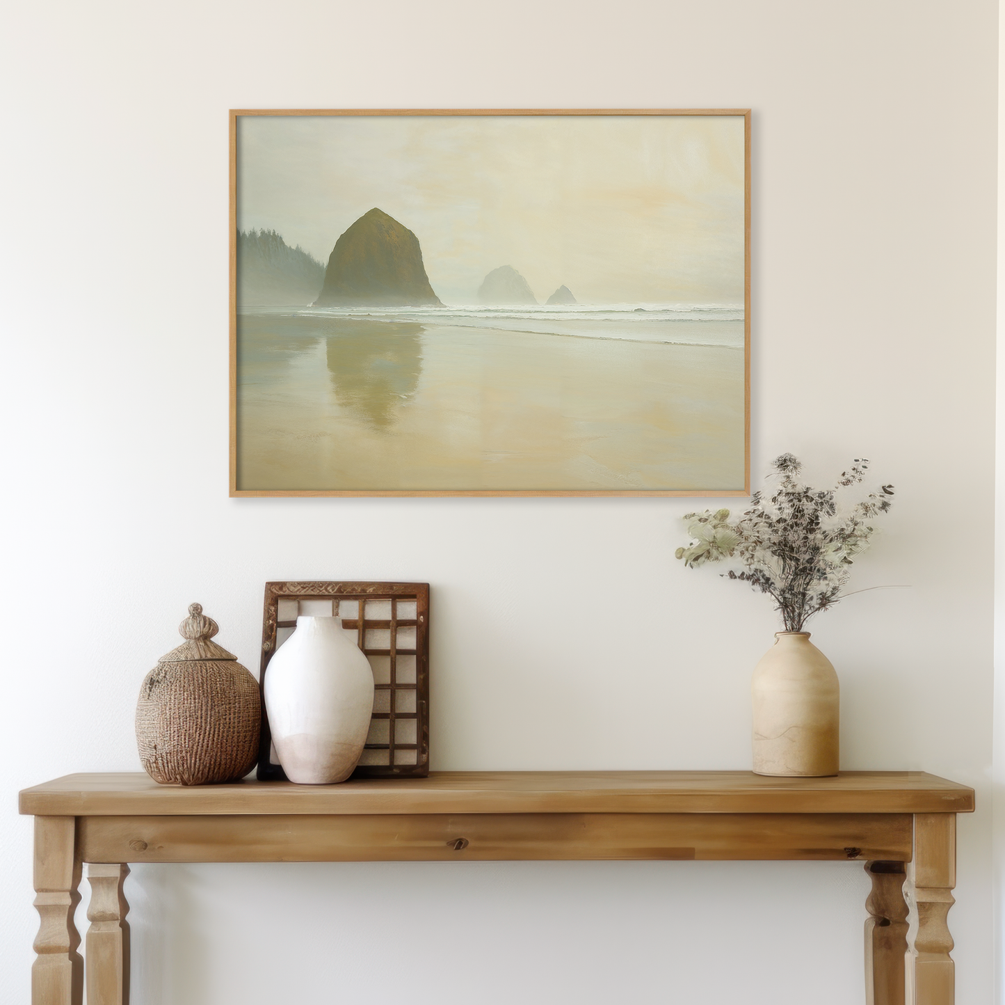 Serene Morning at Cannon Beach Coastal Oil Painting for Home Decor