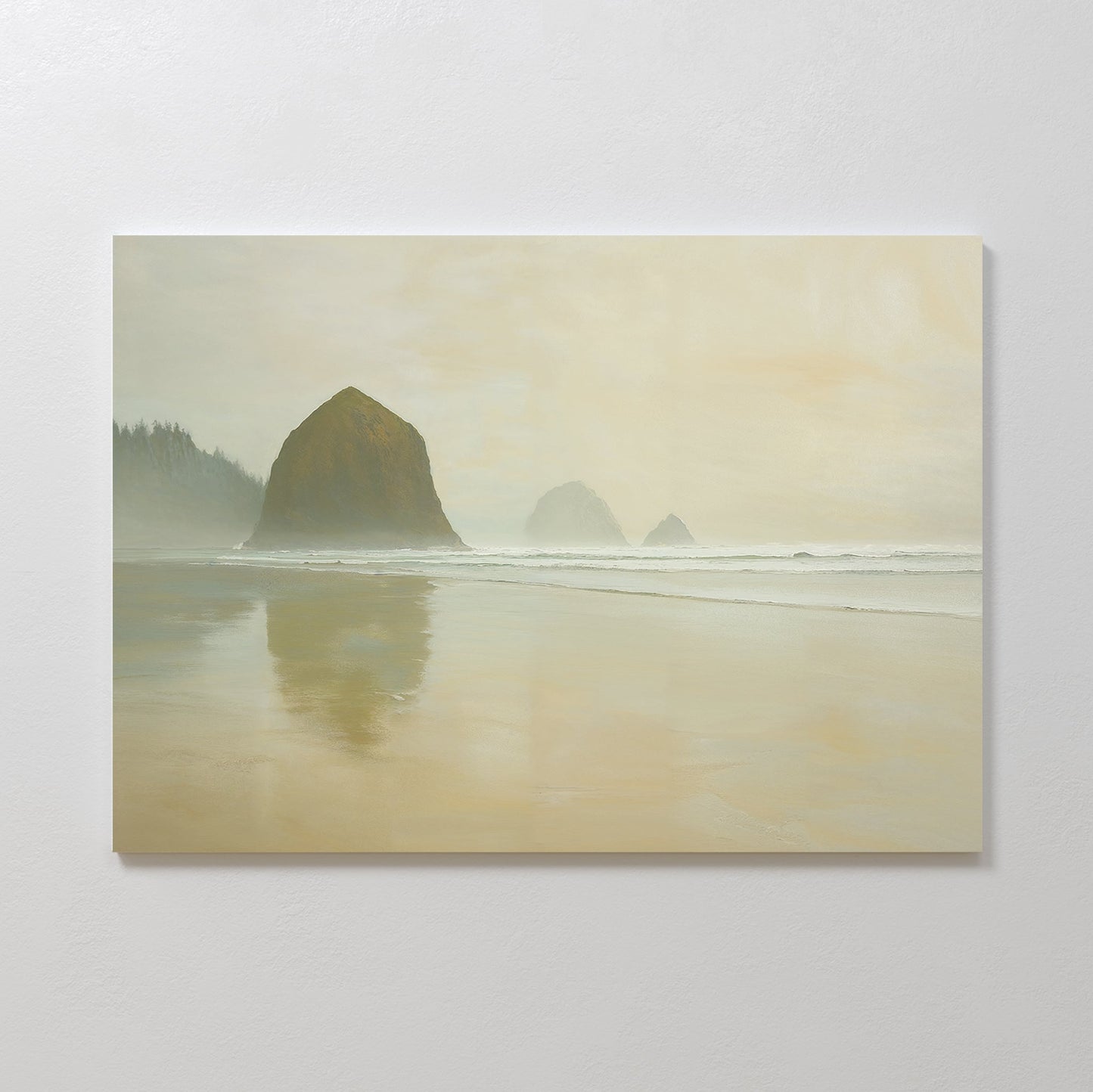 Serene Morning at Cannon Beach Coastal Oil Painting for Home Decor