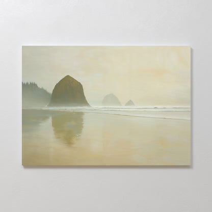 Serene Morning at Cannon Beach Coastal Oil Painting for Home Decor