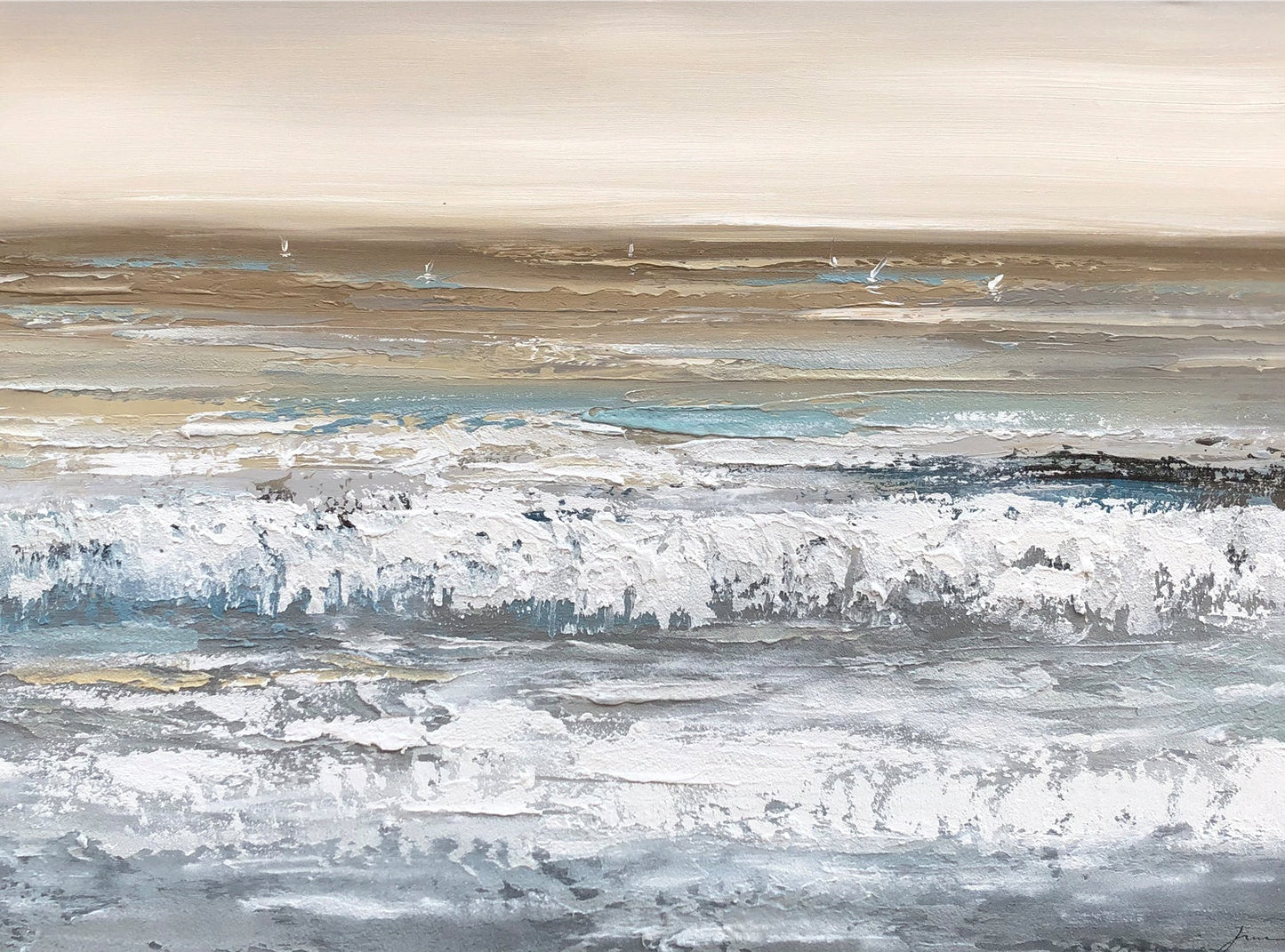 Serene Coastal Waves - Abstract Oil Painting for Tranquil Home Decor